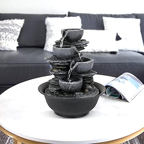 Rockery Indoor Water Fountain, Zen Meditation Tabletop Fountain with LED Lights & Crystal Ball for Home Office Bedroom 9 4/5"