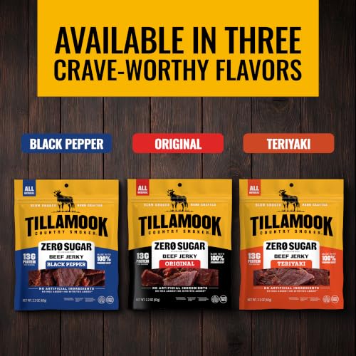 Tillamook Country Smoker Zero Sugar Keto Friendly Beef Jerky, Black Pepper, 2.2 Ounce