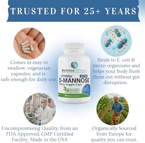 UTI Slip D-Mannose Non GMO Organic Source Veggie Capsules 90 Count (500 Mg)