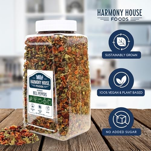 Harmony House Dried Mixed Bell Peppers, Diced – Dehydrated Vegetables for Cooking, Camping, Emergency Supply and More