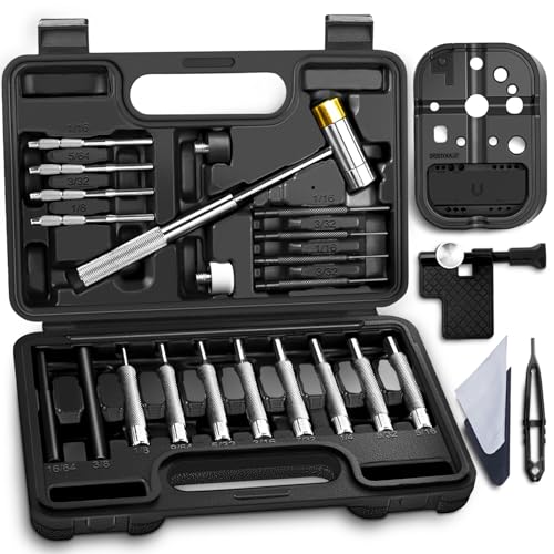 BESTNULE 24pc Punch Set and Hammer, Roll Pin Punch Set & Tweezers & Wipes