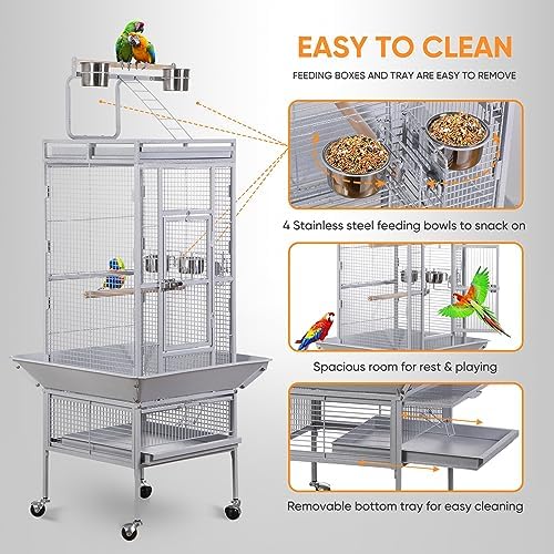 Nova Microdermabrasion 68-Inch Height Wrought Iron Standing Large Play Top Bird Cage for African Grey Small Quaker Parrot Cockatiel Sun Parakeet Green Cheek Conure Dove Budgie Lovebird