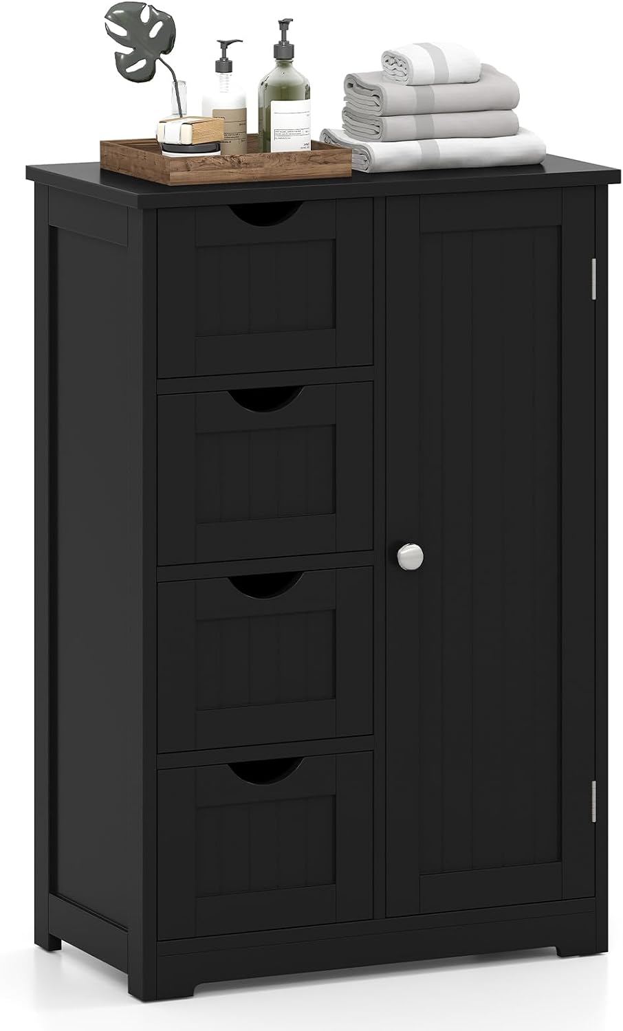 Giantex Storage Cabinet with 4 Drawers, Bathroom Storage Organizer with Cupboard, Adjustable Shelf, Anti-Toppling Device, Floor Cabinet, Entryway Storage Unit Console Table, White