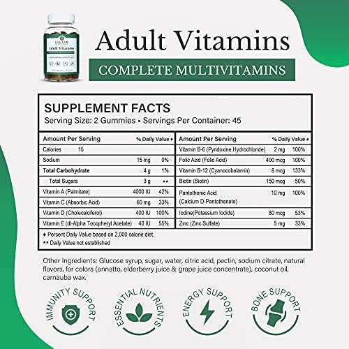 Salaam Nutritionals - Adult Multivitamins, Vitamin Gummies for Women and Men, Multivitamins for Adults with 11 Essential Vitamins and Minerals, 90 Count, 1 Pack.