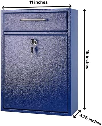 Wall Mounted Locking Vertical Dropbox Mailbox - Safe and Secure (Large) | Made with Galvanized Steel (Black)