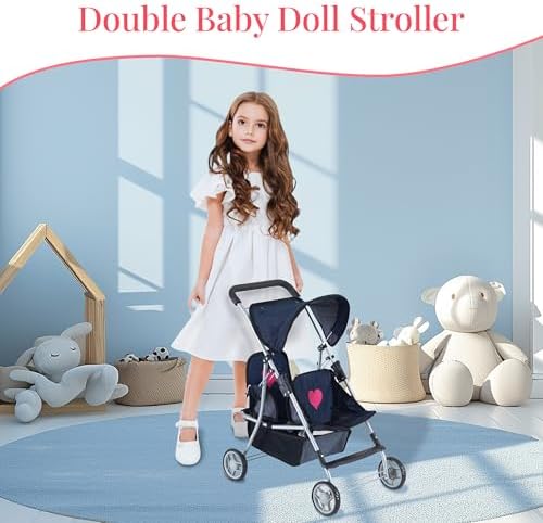 My First Doll Twin Stroller - Cutest Heart Design Doll Twins Stroller - Great Toy Gift for Girls