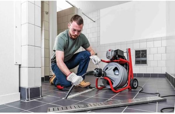 RIDGID K-400 Drain Cleaning 115-Volt Drum Machine Kit with AUTOFEED Control and C-32IW 3/8" x 75' Cable, Grey and Red