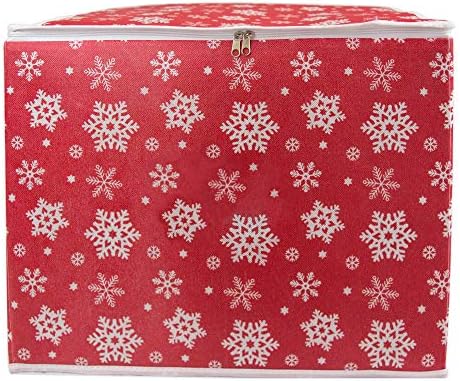 DII Christmas Storage Containers Collection Zippered with Dividers, Ornament; Large, 16x16x13, Snowflakes