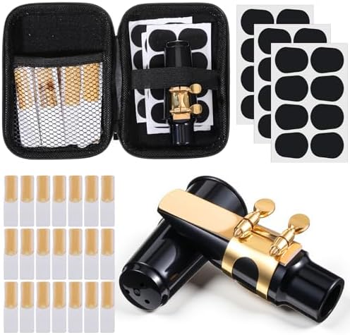 49Pcs Alto Saxophone Mouthpiece Kit, Includes Gold Sax Ligature, Saxophone Mouthpieces, Plastic Cap, 21 Sax 2.5 Reeds