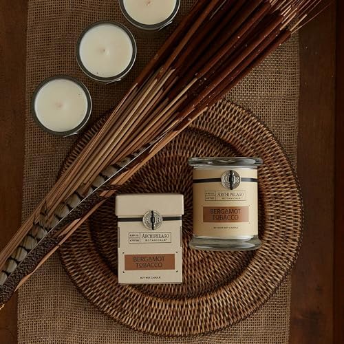 Archipelago Botanicals Bergamot Tobacco Soy Candle, 8.6 oz | Hand-Poured Premium Wax, Burns Approx. 60 Hours, Soy Candle in Glass Jar, 4.5 Inch
