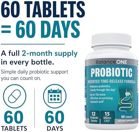 Balance ONE Probiotic for Women & Men, 15 Billion CFU, 12 Strains, 60 Count | Time Release Tablets, Gut Health, Digestive Health