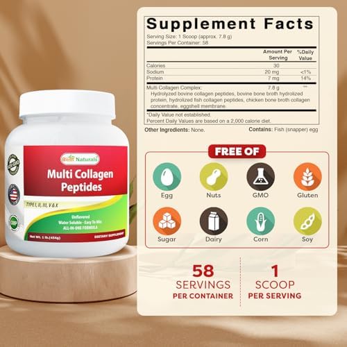 Best Naturals Multiple Collagen Peptides Protein Type I, II III