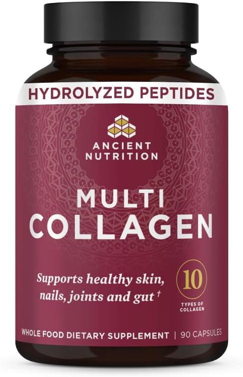 Ancient Nutrition Hydrolyzed Multi Collagen Peptides Capsules | Women & Men, Vitamin C, Probiotics, Grass-fed Hydrolyzed Collagen, Supports Skin, Hair