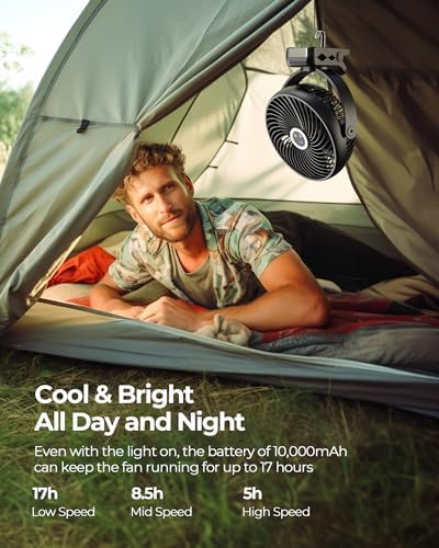 Koonie 8" Clip on Fan, 10000mAh Rechargeable Battery, Strong Airflow, Black