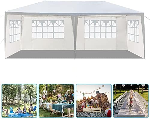 10' x 20' Outdoor Gazebo Canopy Waterproof Party Tent Wedding Canopy with Removable Sidewalls & Brighter Church Windows