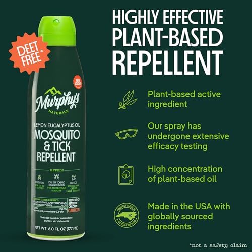 Murphy's Naturals Mosquito & Tick Bug Repellent Spray, 4 fl oz (Pack of 2) | 30% oil of lemon eucalyptus, EPA-registered & DEET-free*; 4 fl oz pump 2-pack protects skin & gear up to 6 hours