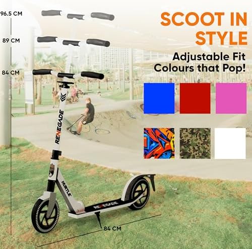Hurtle Renegade Kick Scooter for Kids, Teenagers & Adults - 2-Wheel Folding Scooter with Adjustable T-Bar Handlebar - Alloy Anti-Slip Deck