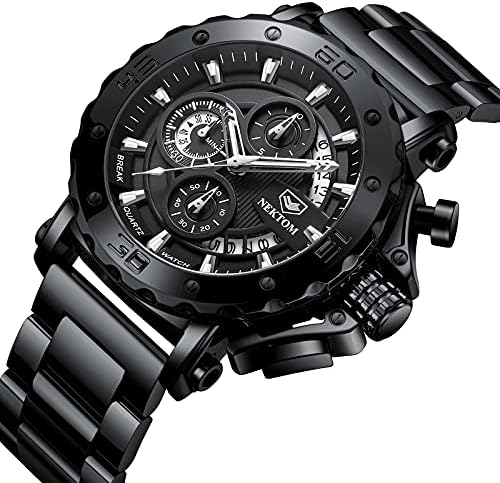 NEKTOM Watches for Men with Stainless Steel, Quartz Analog Watch with Date, Luxury Minimalist Dress Mens Watches, Chronograph Watch, 3ATM Waterproof