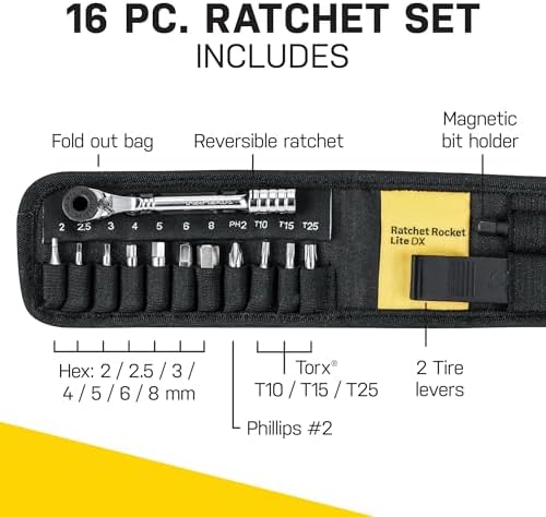 Topeak Ratchet Rocket Lite DX Bike Repair and Maintenance Tool, 16 Functions, Includes Nylon Bag, Black | bike-multifunction-tools