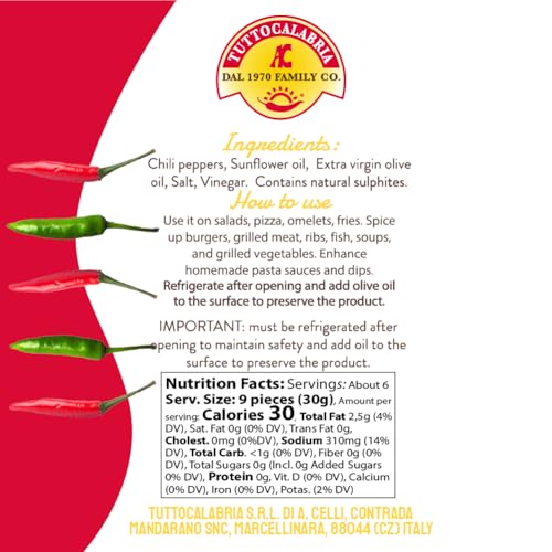 TUTTOCALABRIA Sliced Calabrian Chili Peppers, Rounds Cut, Chopped, 10 oz | All-Natural Round-Cut Chopped Chili Pepper for Pizza