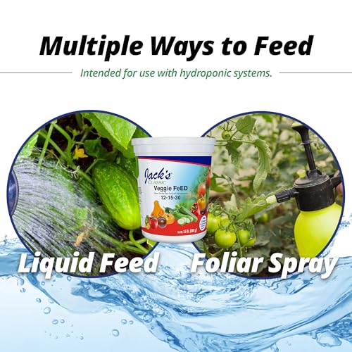Jack's Classic 12-15-30 Veggie Feed Water-Soluble Fertilizer, 1.5lb | Powdered, Targeted Micronutrient Package, for Vigorous Plant Growth and Abundant Fruit Set, Liquid Root & Foliar Feeding