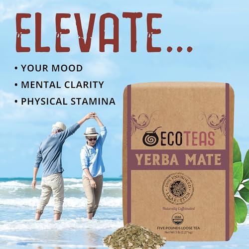 ECOTEAS Organic Yerba Mate Loose Tea Traditional Cut 5 lb Bulk Value Bag | 5 lb bulk traditional cut with stems and powder