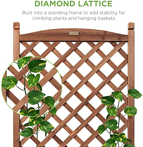 Best Choice Products Set of 2 48in Wood Planter Box & Diamond Lattice Trellis, Mobile Outdoor Raised Garden Bed for Climbing Plants w/Drainage Holes