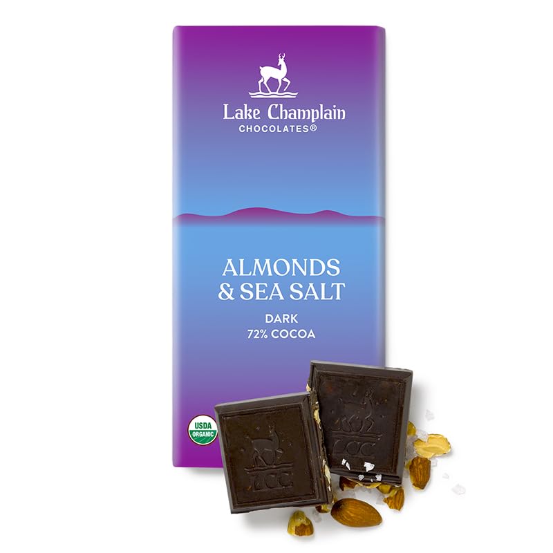 Lake Champlain Organic Dark Chocolate Almonds & Sea Salt Candy Bar, 3 Ounces (12 Pack)