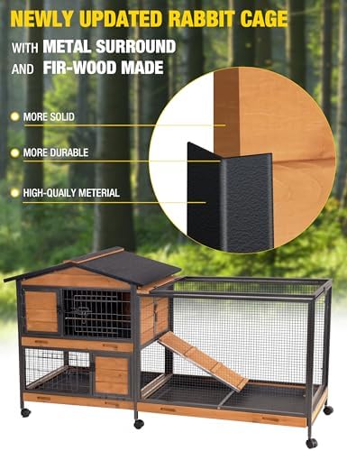 Aivituvin Rabbit Hutch, Indoor Bunny Cage with Run Outdoor Rabbit House with Two Deeper No Leak Trays - 4 Casters Include (Grey)