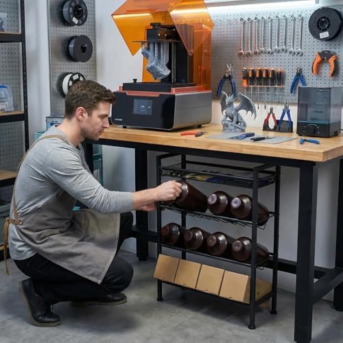3D Printer UV Resin Bottle Storage Rack, 4 Tier 12 Bottles (1kg) | Carbon Steel Grid Design Heavy Duty Holder
