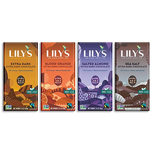 Lily's Variety 70% Dark Chocolate Bar Sampler by, Stevia Sweetened, No Added Sugar, Low-Carb, Keto Friendly, 70% Cocoa, Fair Trade