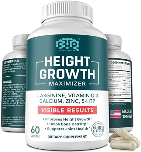 BIOTEQUELAB Height Growth Maximizer, Calcium, Vitamin D3 and Zinc Blend Pills, Bone Growth Supplement for Kids and Teens, Bone Strength