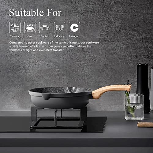 YIIFEEO Frying Pans Nonstick, Induction Frying Pan Set Granite Skillet Pans for Cooking Omelette Pan Cookware Set with Heat-Resistant Handle