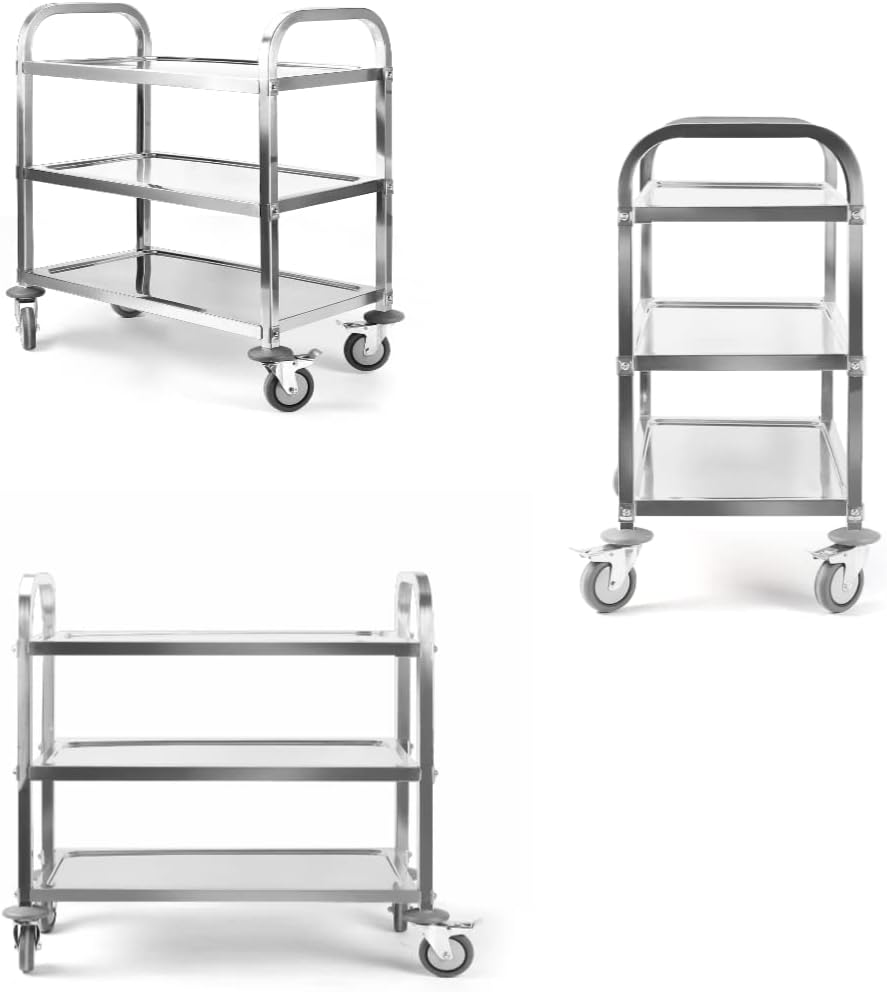 Nisorpa 3 Tier Kitchen Rolling Cart, Stainless Steel, L30 x W16 x H33 Inch