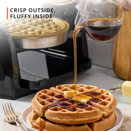 KRUPS 4-Slice Belgian Waffle Maker: Stainless Steel, 5 Browning Levels, Audible Ready Beep, Removable Plates, 1200W, Silver/Black, Large Waffle Maker Family Size, Great for Family Breakfasts