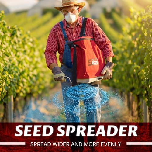 Salcod 25 lb Bag Seed Spreader, Handheld Broadcast Fertilizer Spreader, Red | Waterproof Bag, Enclosed Gears, Rear Baffle, Adjustable Shoulder Strap