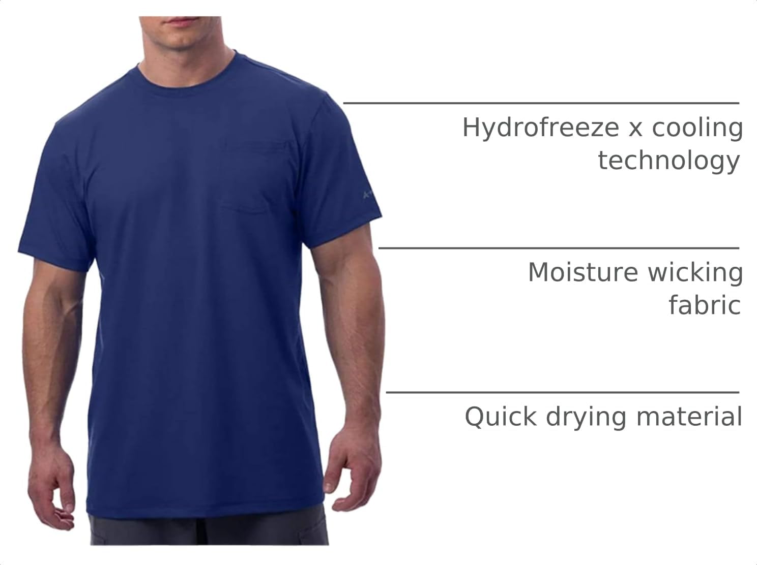 Arctic Cool Men’s Crew Neck Instant Cooling Pocket Workwear Moisture Wicking Performance UPF 50+ Short Sleeve Shirt