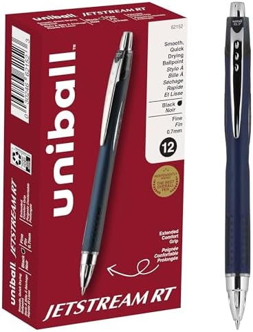uniball™ Jetstream RT Ballpoint Pens, Black Ink, 0.7mm Fine Point, 3 Count | Retractable, Smooth Writing, Quick-Drying, Smear-Resistant, uni Super Ink™
