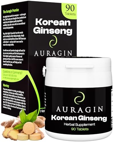 Auragin® Authentic Korean Red Ginseng – Made in Korea – 6 Year Roots – No Additives or Other Ingredients – 100% Red Panax Ginseng in Every