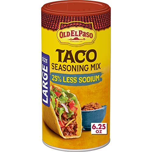 Old El Paso Taco Seasoning, 25% Less Sodium, Large Size, 6.25 oz | 25% Less Sodium Vs. Original, Large Canister for Batch Cooking, Seasons Tacos, Soups & Dips
