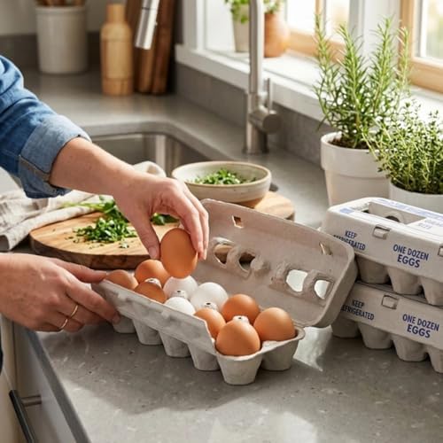 Egg Cartons – 250 Bulk Pack, Natural Fiber | Durable Paper Pulp Construction, Secure Storage for Large Chicken & Quail Eggs