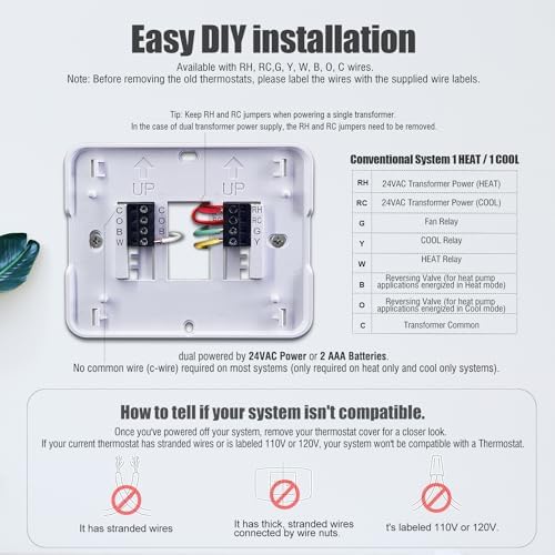 Aowel 1 Heat/ 1 Cool Non-Programmable Thermostat for Conventional System
