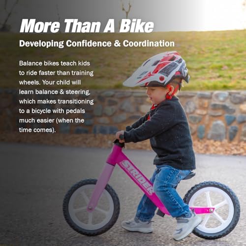 Strider 12 Comp, No Pedal Balance Bike for Kids Ages 1–3 Years | No-Pedal Composite Bike, Adjustable Seat, Lightweight Frame, Easy Assembly, Durable All-Weather Plastic, Never Flat Tires