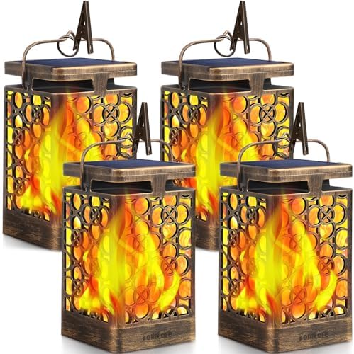 TomCare Solar Lanterns Outdoor, Flickering Flame Hanging Lights, 2 Pack