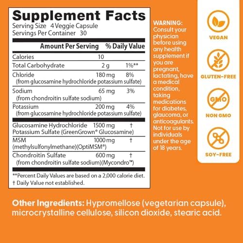 Doctor's Best Vegan Glucosamine Chondroitin MSM - Joint Health Support Supplement for Women & Men, Nutritional Support for Joint Strength, Hair, Skin