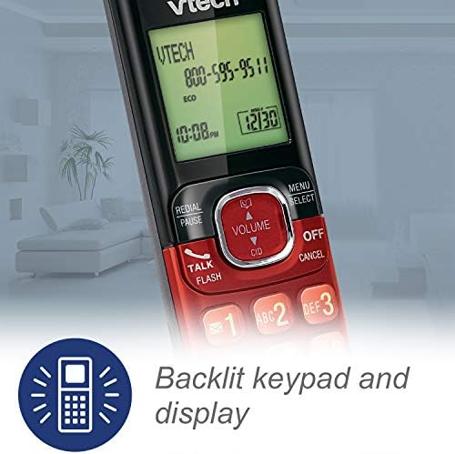 VTech CS6529-26 2-Handset Cordless Phone with Answering Machine, Caller ID/Call Waiting, DECT 6.0, Handset Speakerphone, Red