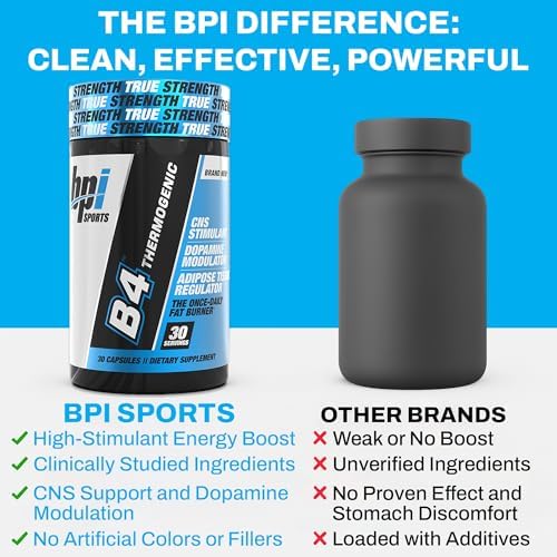 BPI Sports B4 – Extra Strength Natural Fat Burner for Women & Men – Keto-Friendly Fat Burner Capsules, Weight Loss & Appetite Control -Caffeine