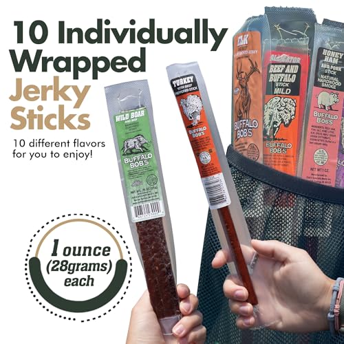 Jerky-n-Spice Wild Game Exotic Meat Sticks (10-Pack) | Ultimate Beef Jerky | Savory Snacks Variety Pack for Adults | Perfect Gifts for Anniversary, Camping, Hunting & Birthday Events
