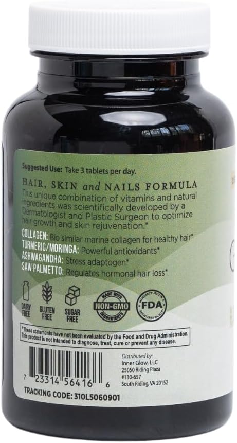 Inner Glow Advanced Hair, Skin & Nails Vitamins – Doctor-Developed Hair Supplement with Biotin, Collagen Peptides