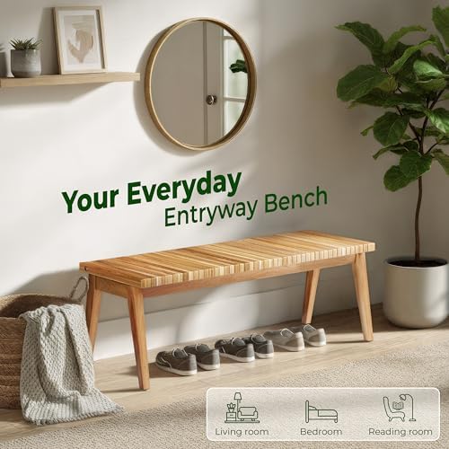 Melino Wooden Bench Outdoor 47" Convertible Acacia Wood Bench, Solid Wood Indoor Patio Benches for Outdoors